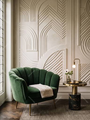 Neo Deco Interior With Green Velvet Armchair