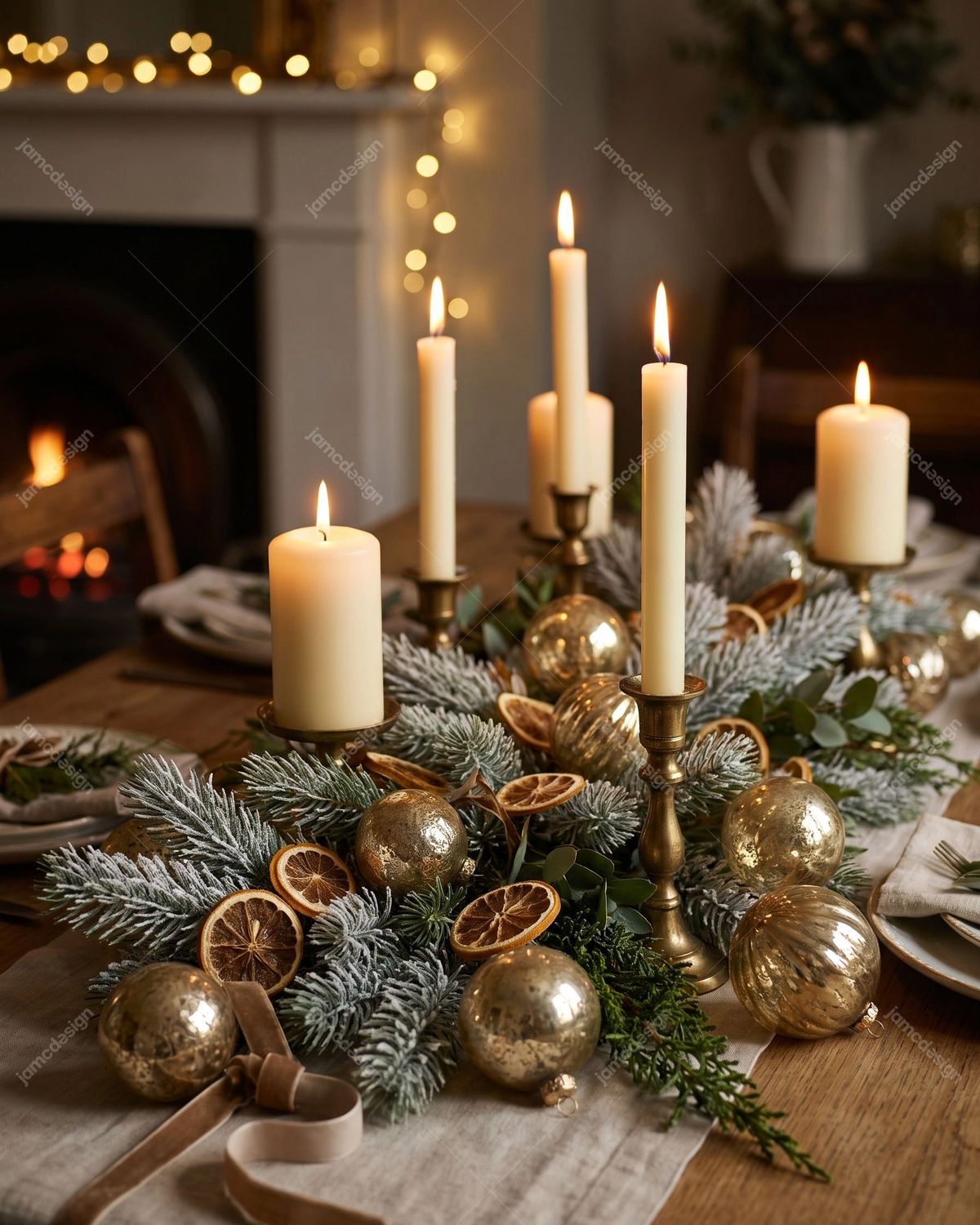 New Year Table Centerpiece With Candles