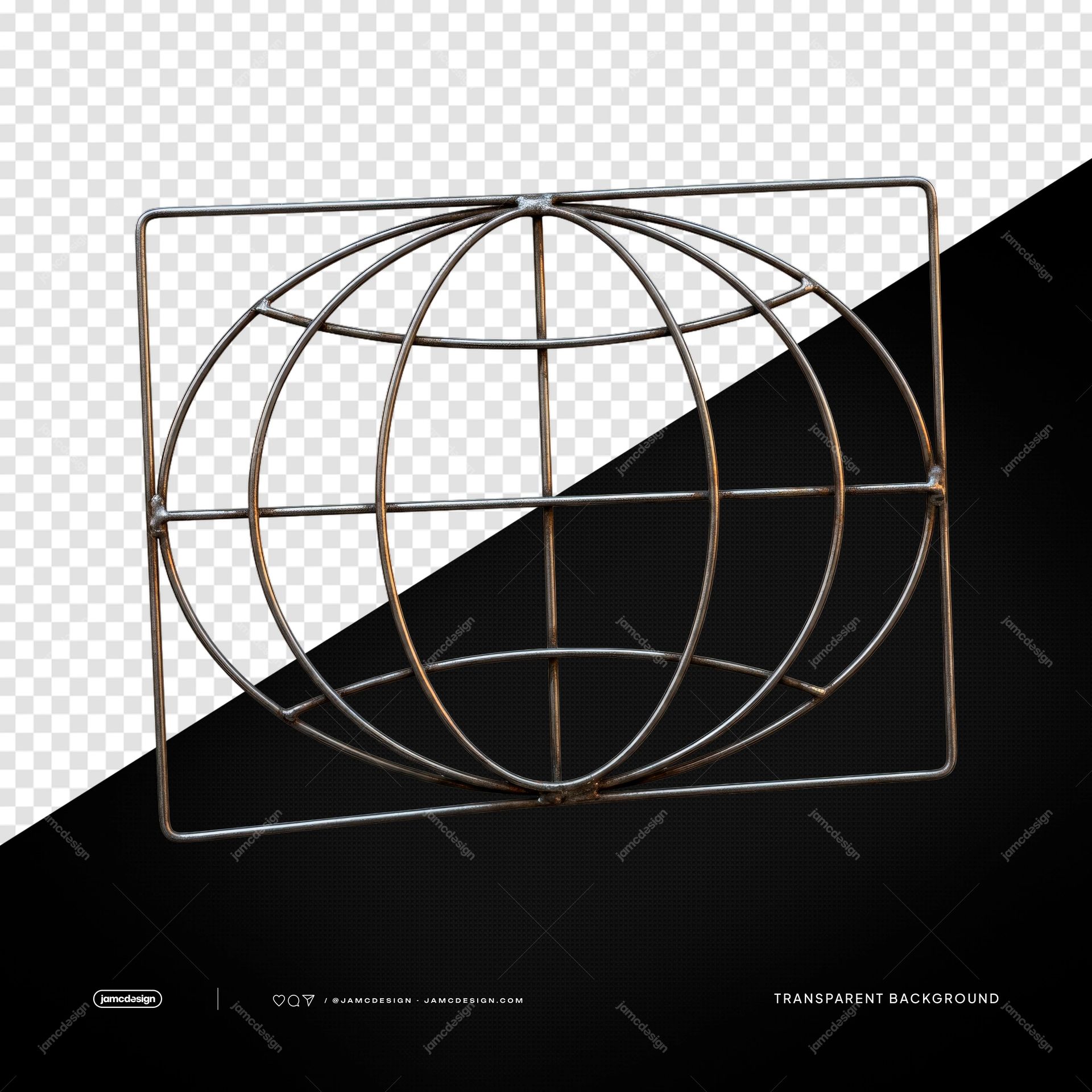 Globo Terráqueo De Alambre Metálico Vintage PNG. Este objeto transparente en PNG muestra un globo terráqueo de estilo vintage hecho de alambre metálico