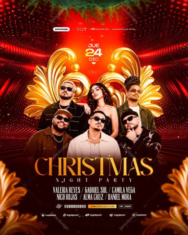 Red Christmas Night Party Flyer Template PSD