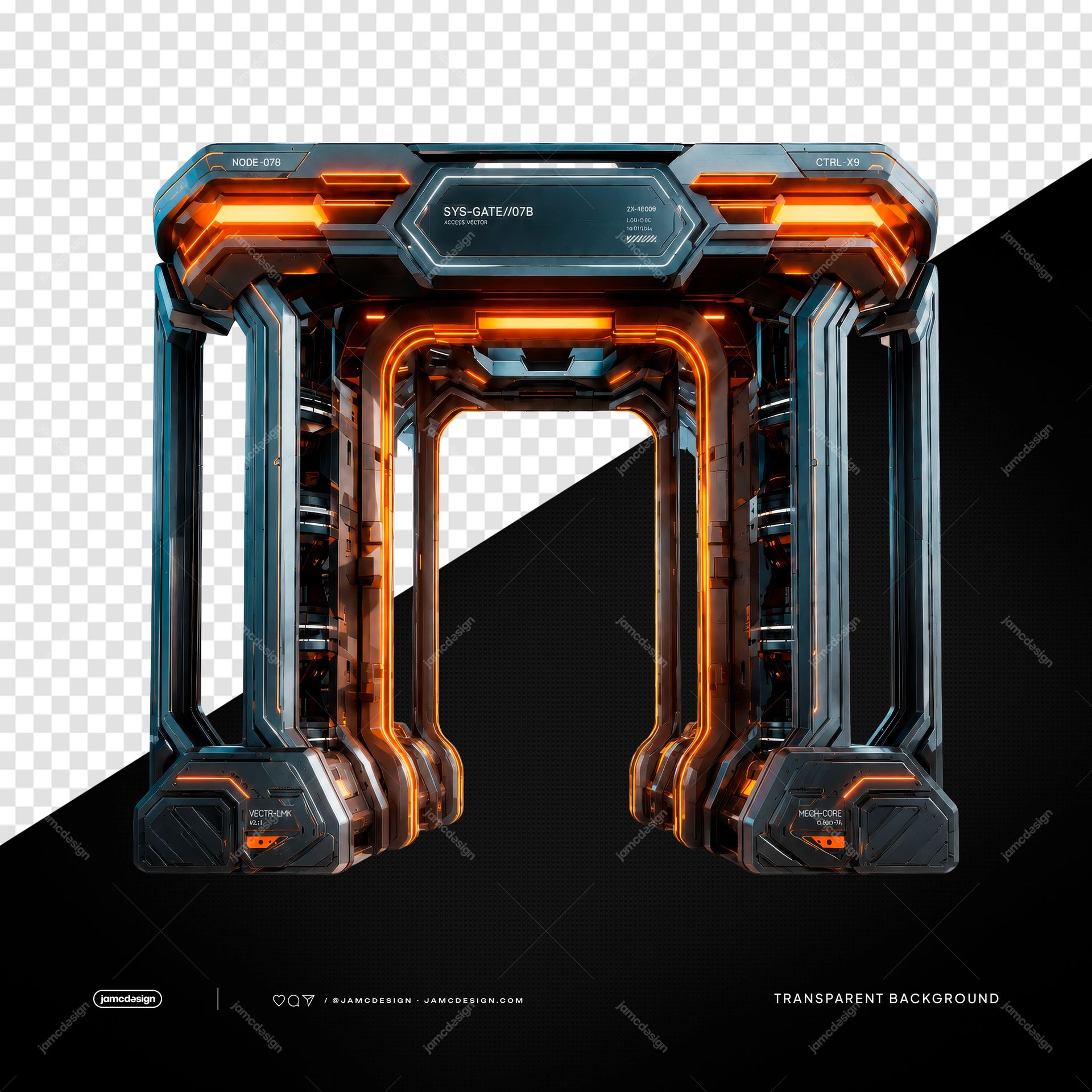Sci-Fi Neon Portal Frame PNG Transparent Background. Sci-fi neon portal frame supplied as a PNG with a transparent background