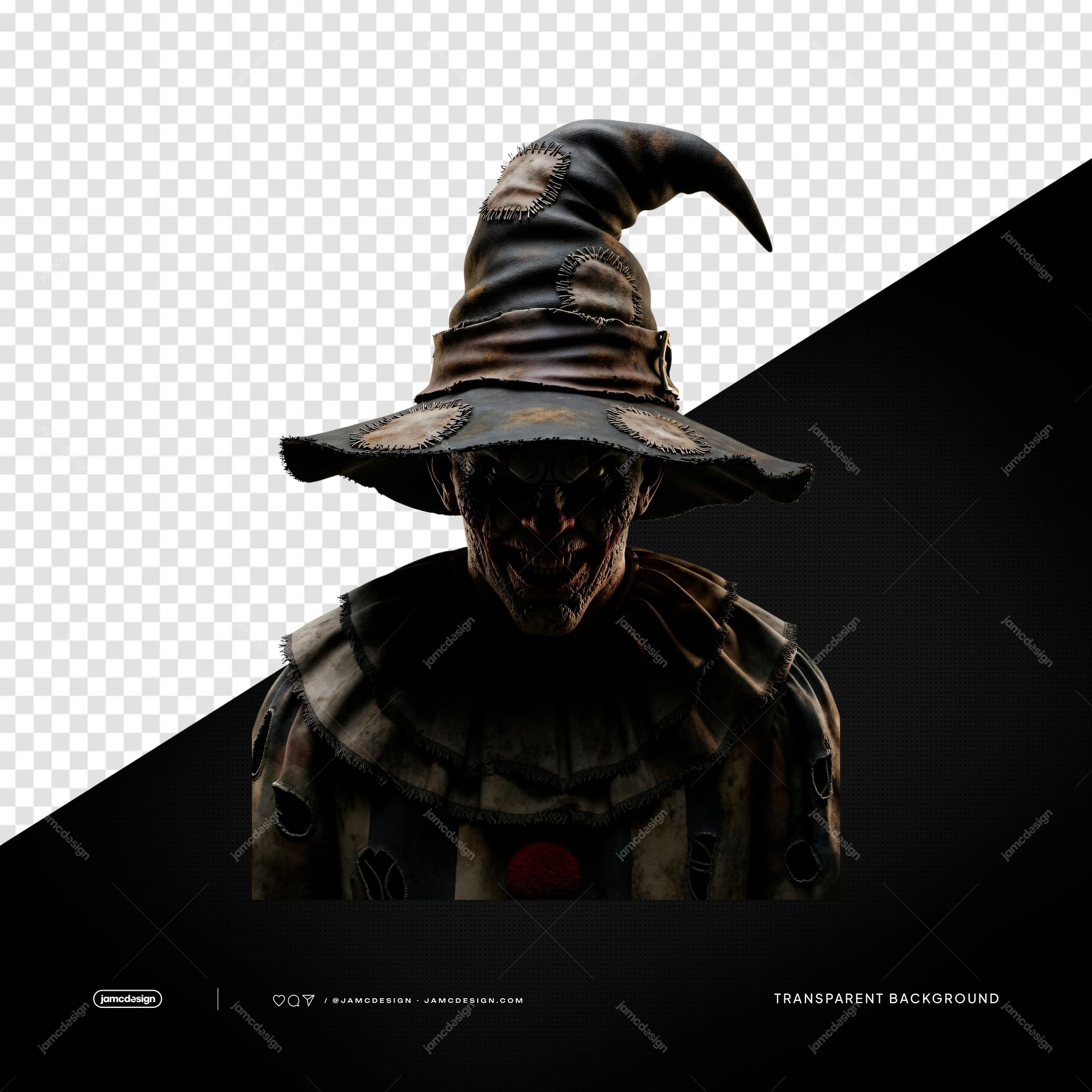 Shadowy Dark Halloween Figure Witch Hat Character PNG Transparent. This PNG transparent object features a shadowy witch hat character in a dark