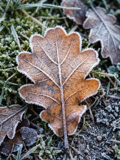 Frost-Covered Autumn Leaf On Ground Photo