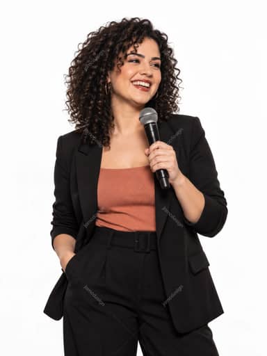 Smiling Woman Holding A Microphone PNG