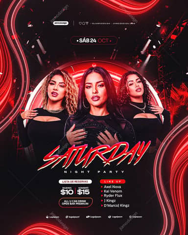 Nightlife Party Flyer With Red Neon Curves PSD