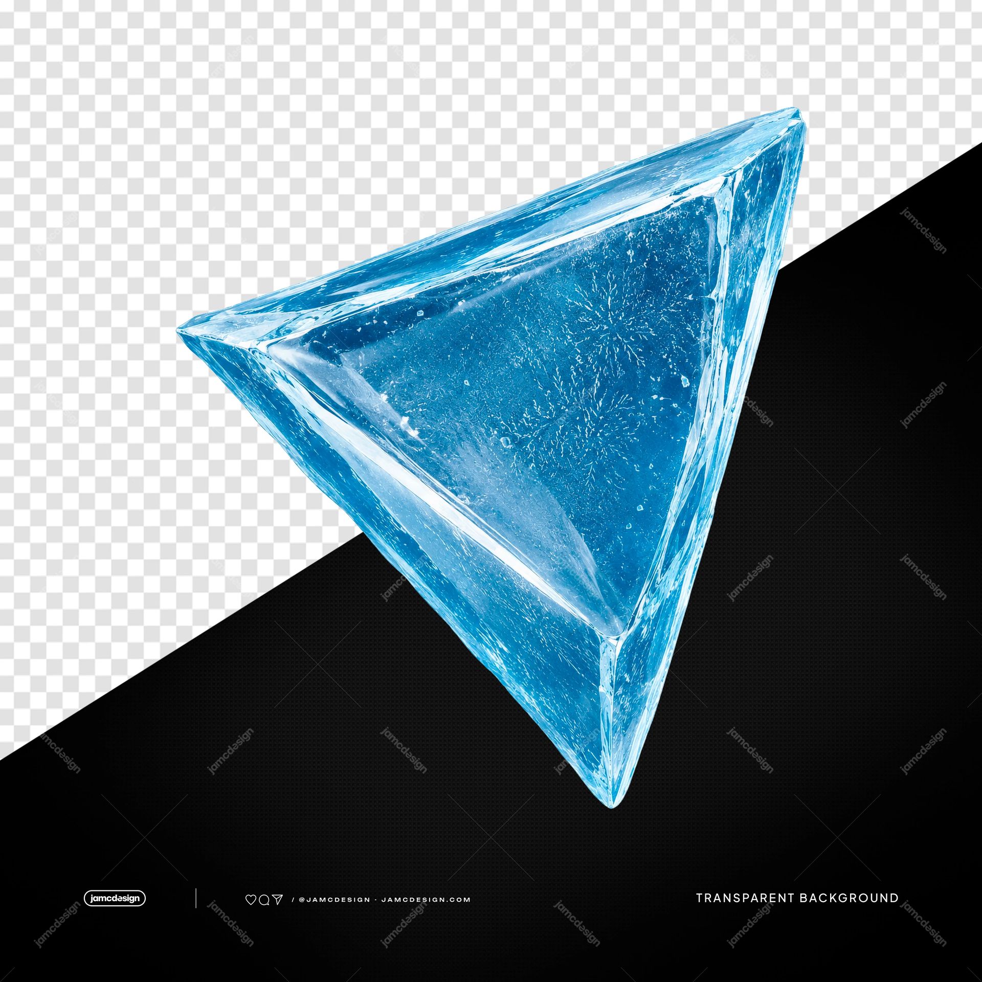 Triangular Ice Crystal Blue Object PNG Transparent. A blue triangular ice crystal supplied as a PNG transparent object, with glossy glass like facets