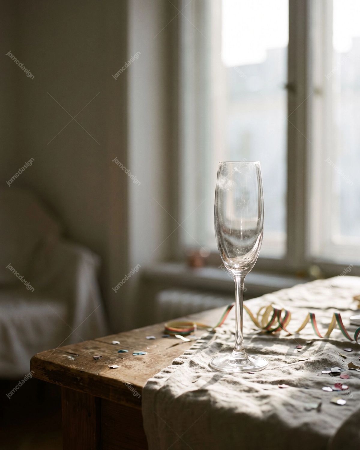 Empty Champagne Glass After New Year's Eve Celebration