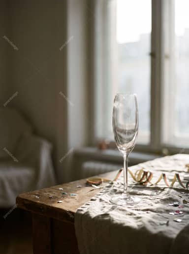 Empty Champagne Glass After New Year's Eve Celebration