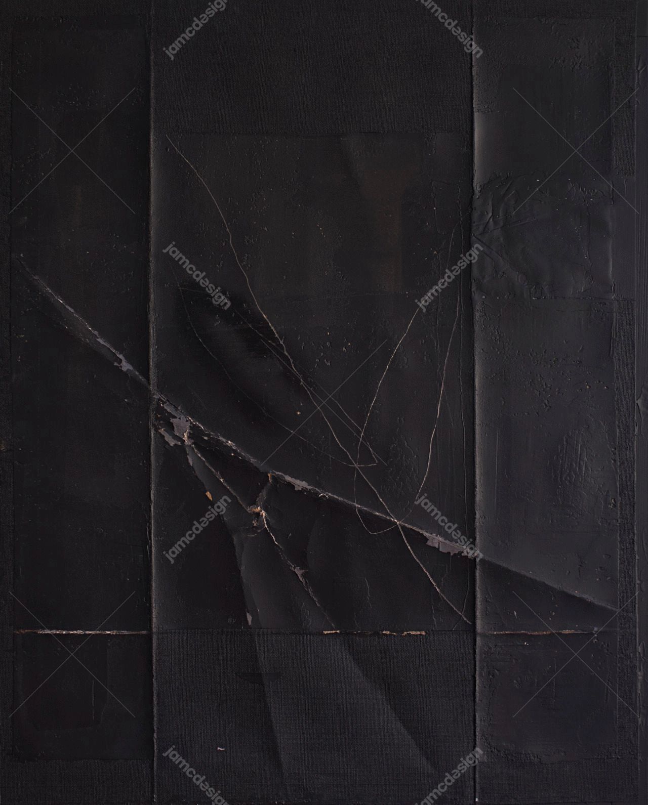 Black Paper Fold Texture Background. Download this JPG texture of dark paper with deep folds, sharp creases and worn, uneven edges