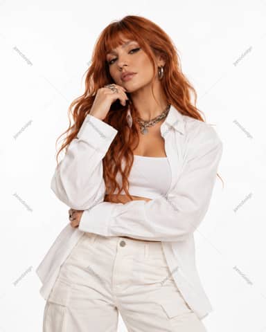 Red Haired Woman In White Outfit Portrait