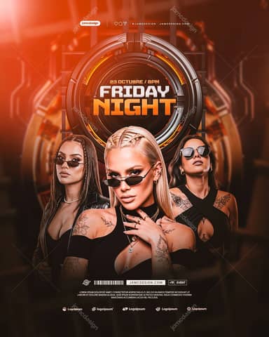 Friday Night Flyer Template With Metallic Ring PSD