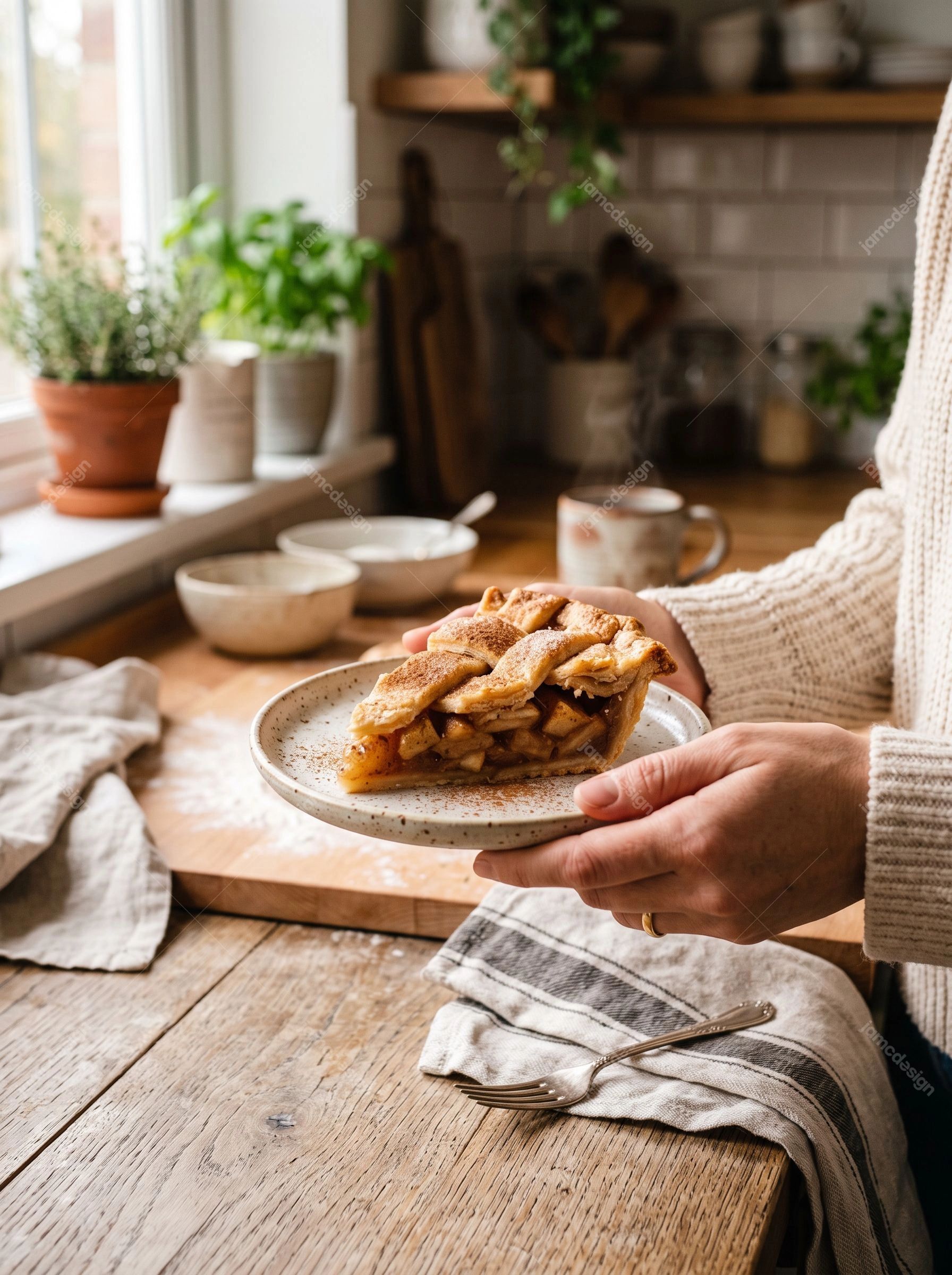 Mains Présentant Une Part De Tarte Aux Pommes Maison. Téléchargez cette photo JPG de mains présentant une part de tarte aux pommes faite maison