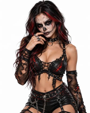 Gothic Woman Portrait With Skull Makeup PNG