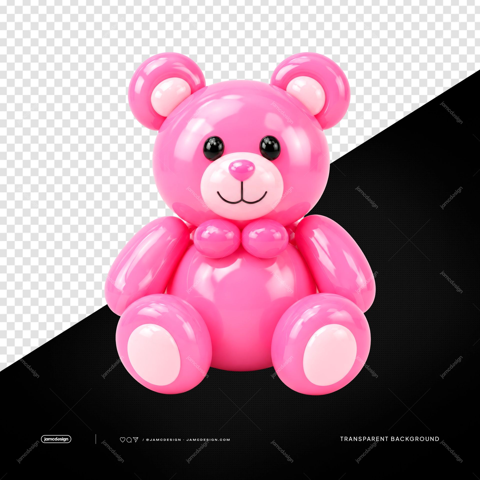 Orange And Pink Candy Balloon Isolated. Pink balloon teddy bear sculpture supplied as a PNG transparent object, featuring glossy rounded forms