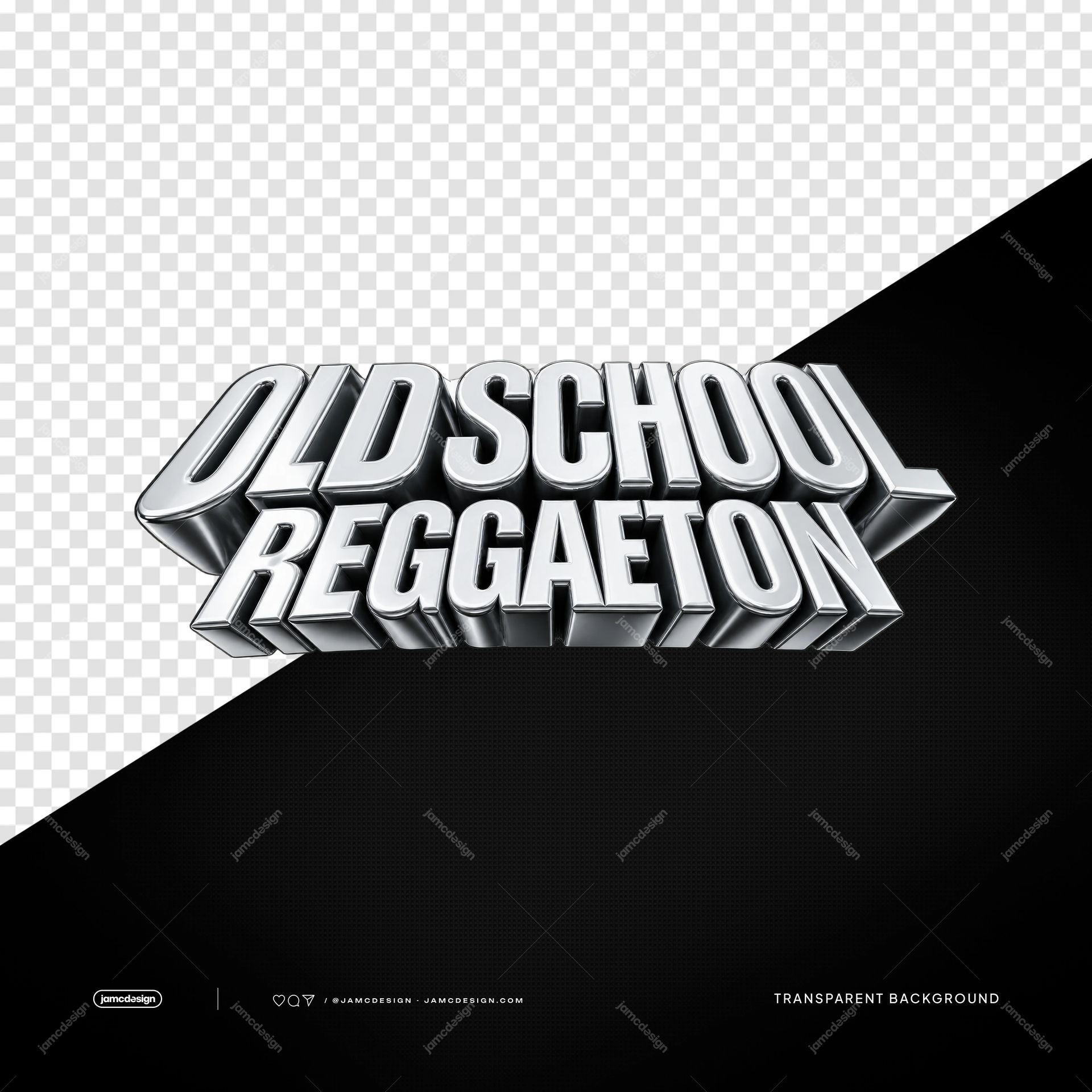 Old School Reggaeton Glossy Lettering PNG. Download this PNG transparent object featuring bold three dimensional chrome title lettering for an old school
