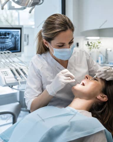Dentista Atendiendo A Paciente En Clínica Dental