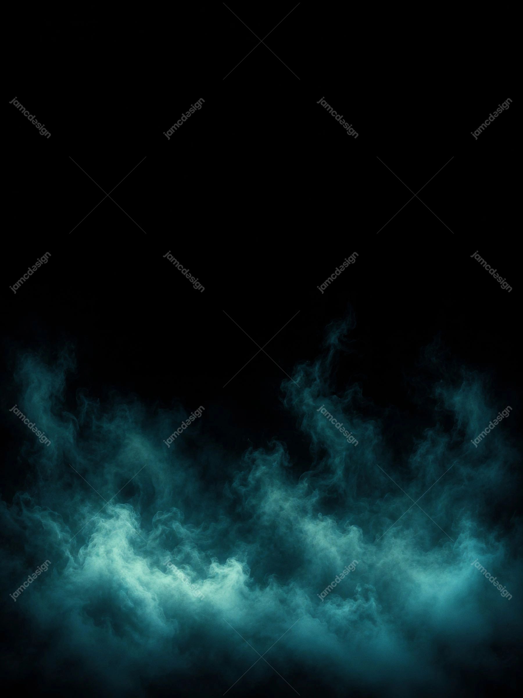Glowing Cyan Smoke Plume Dark Background Vertical Luminous Vapor. This JPG overlay texture shows a luminous cyan smoke plume rising through a nearly black