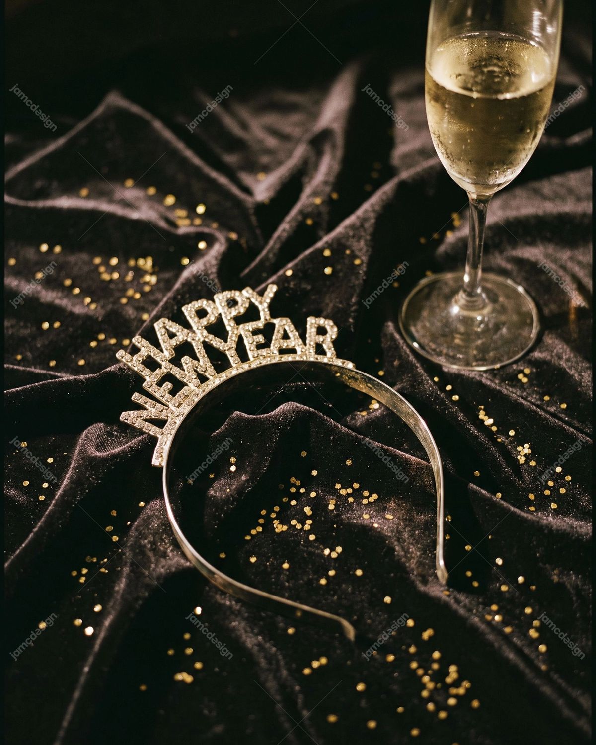 Glittering New Year Headband With Champagne And Confetti