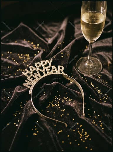 Glittering New Year Headband With Champagne And Confetti