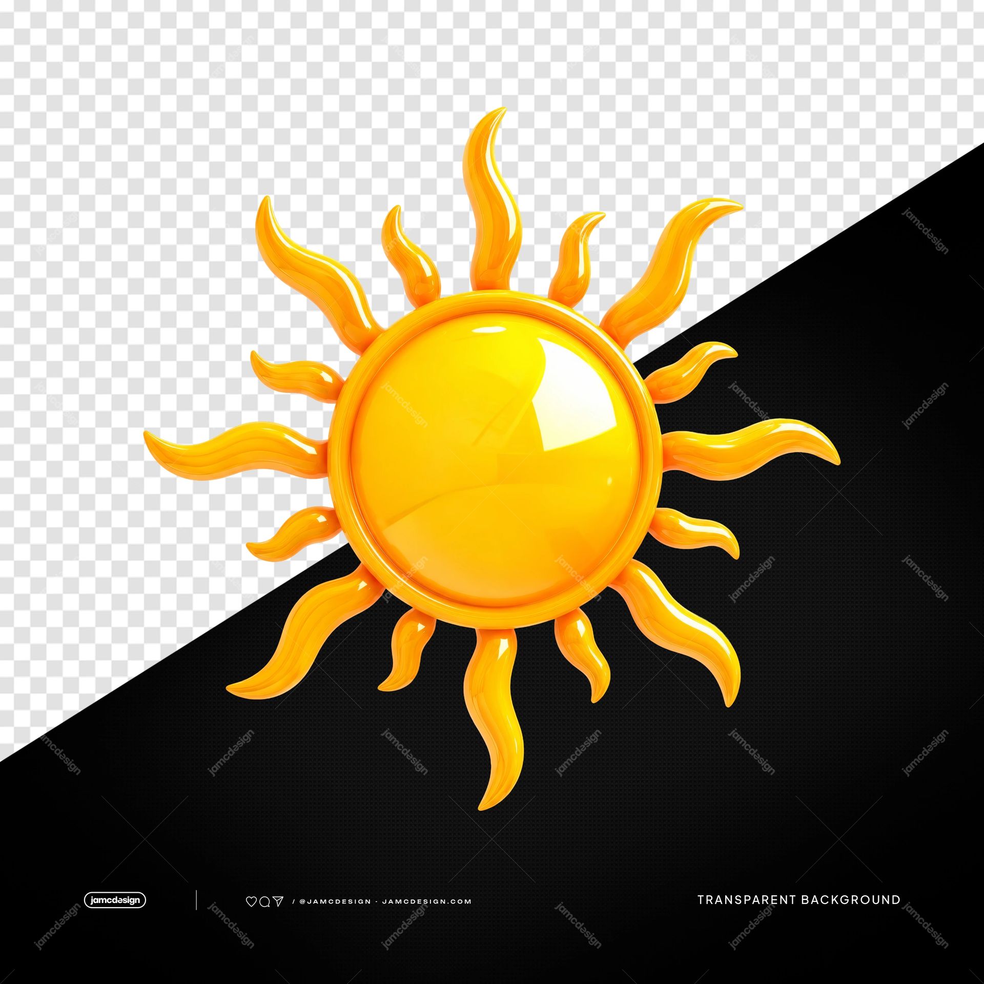 3D Orange Sun Shape PNG Transparent Background. Glossy 3D orange sun shape supplied as a PNG with a transparent background