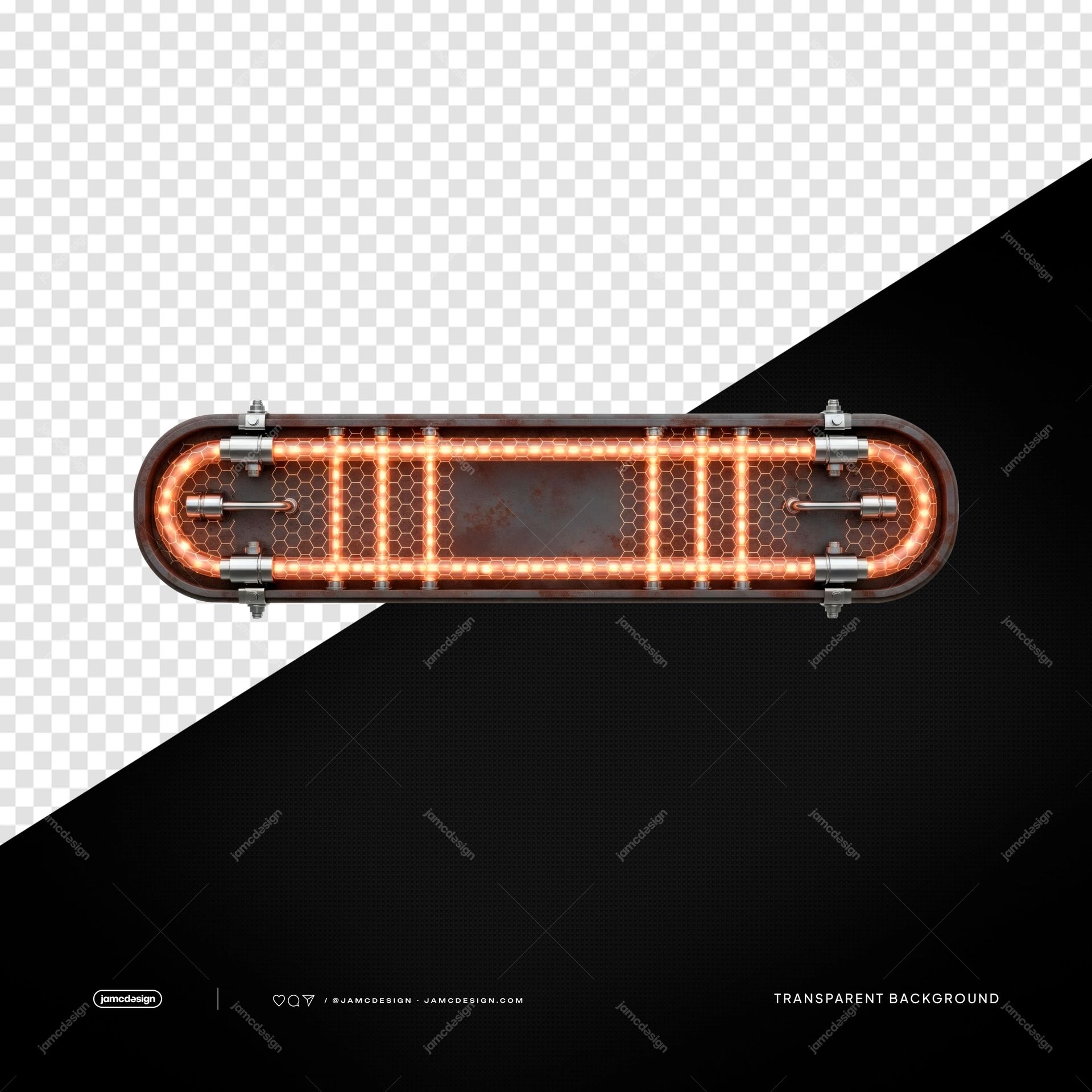 Industrial Orange LED Tube Amber Metal Border Frame PNG Transparent. A PNG transparent object featuring an industrial metal border with glowing orange tubes