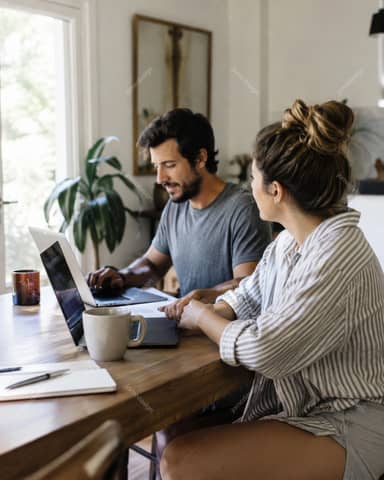 Couple Working Together On Laptops At Home