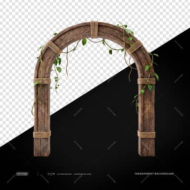 Arco Tropical De Madeira Com Cipós PNG