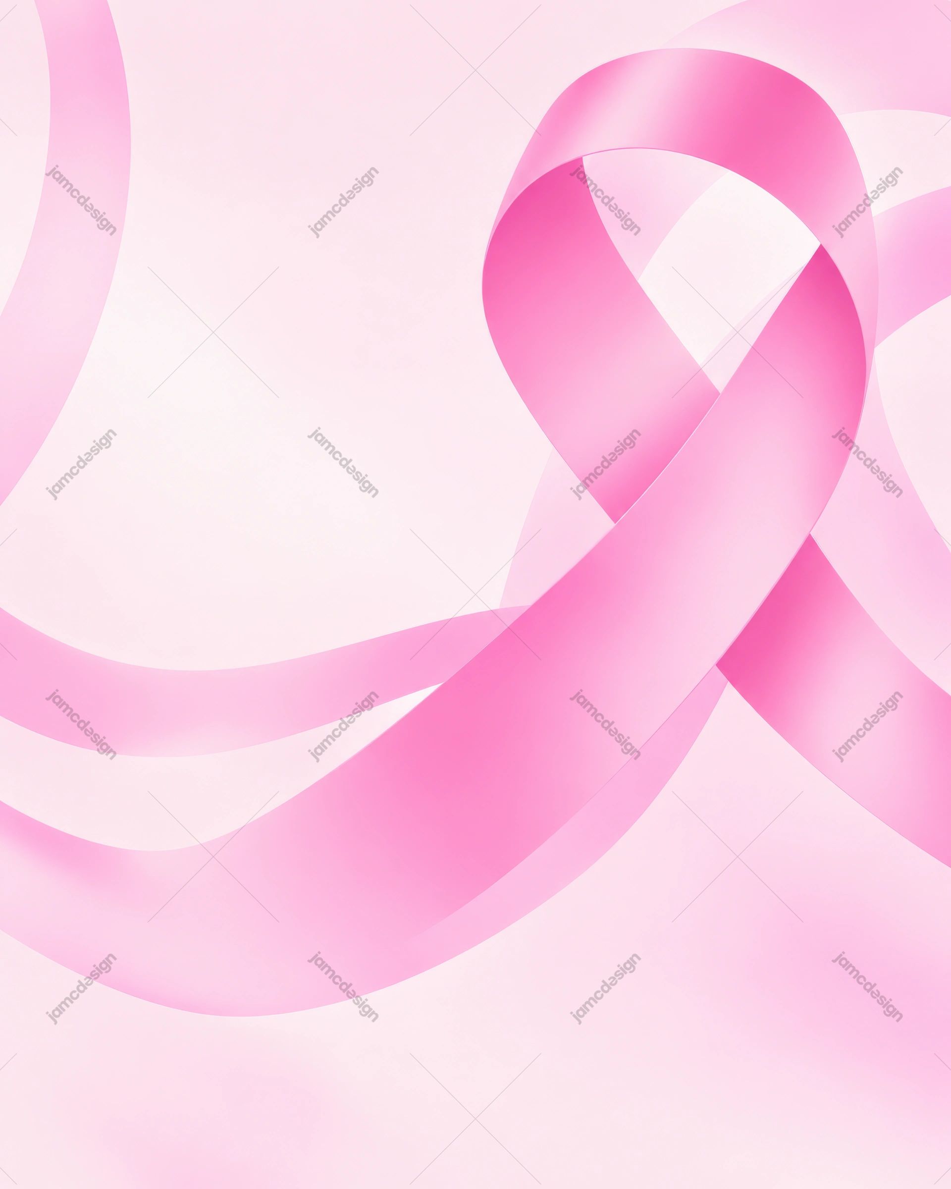 Glossy Pink Awareness Ribbon Pastel Background PNG. This PNG background features an oversized glossy pink awareness ribbon looping across a soft pastel pink
