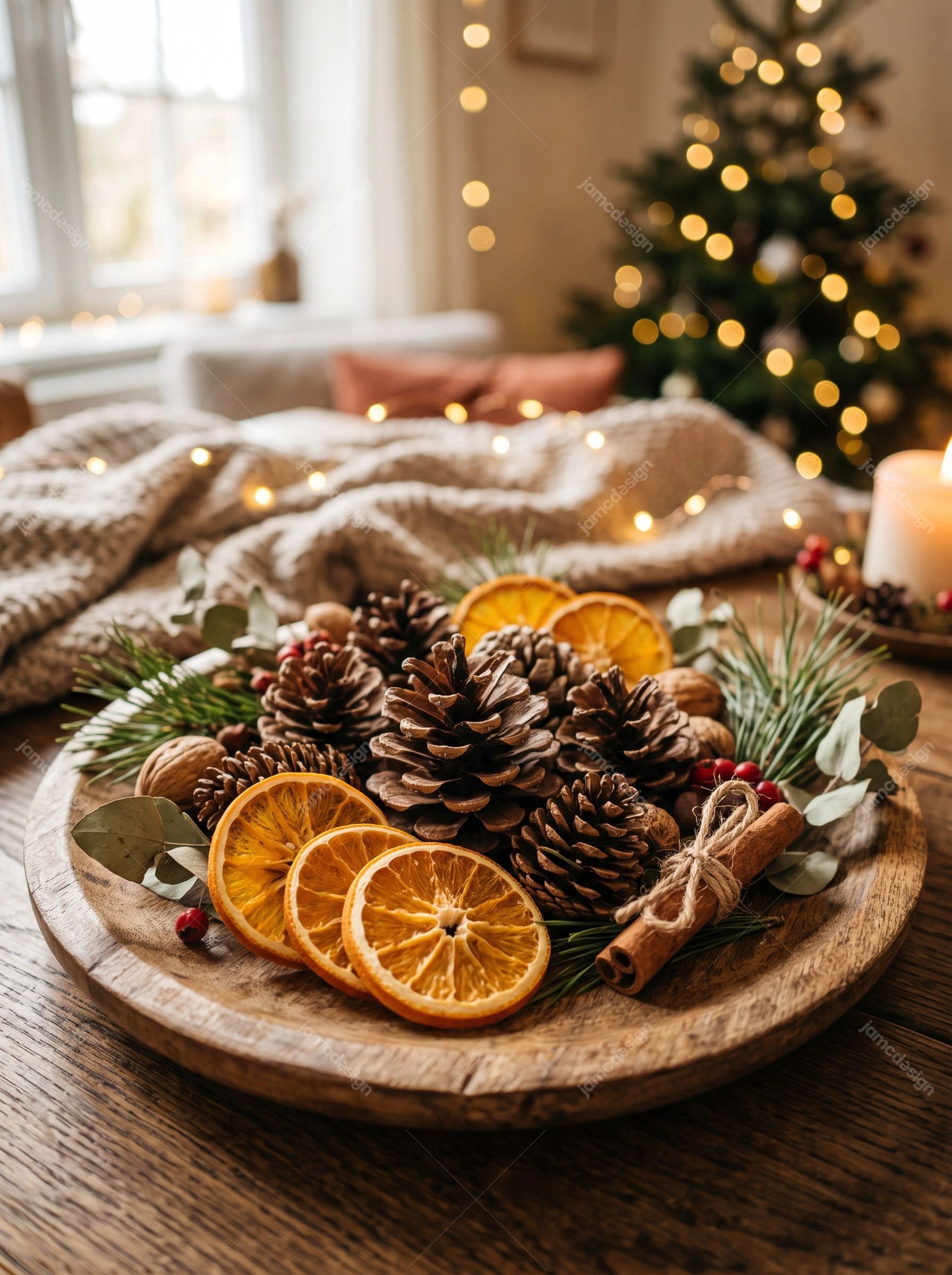 Nature Morte De Noël Avec Pommes De Pin Et Oranges Séchées. Photo JPG de pommes de pin, de tranches d’orange séchées