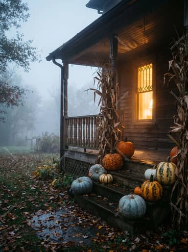 Rustic Autumn Porch With Pumpkins