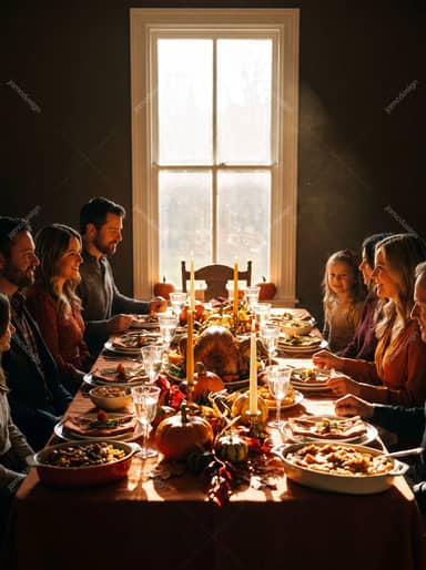 Family Thanksgiving Dinner With Autumn Table Decor