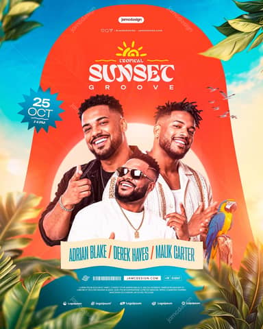 Tropical Sunset Groove Flyer Template PSD