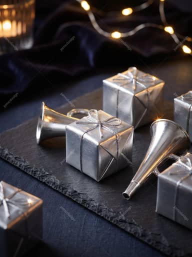 Silver Party Favors And Noisemakers On Table
