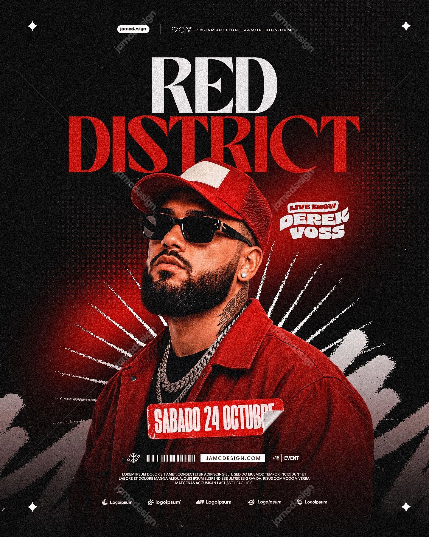 Modèle De Flyer De Spectacle En Direct Red District PSD. Téléchargez ce flyer événementiel PSD modifiable