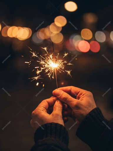 Hands Holding A Sparkler On New Year's Eve