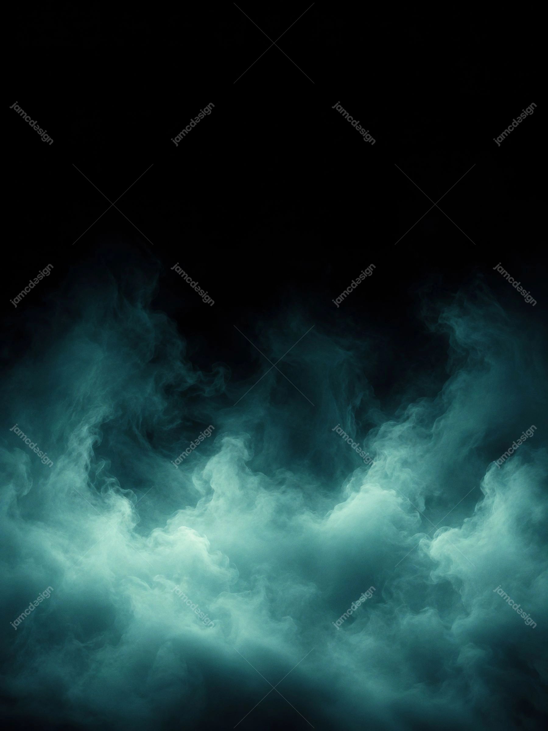 Cyan Mist Clouds Dark Abstract Background Vertical. JPG overlay texture featuring dense cyan smoke clouds rising through a nearly black abstract scene