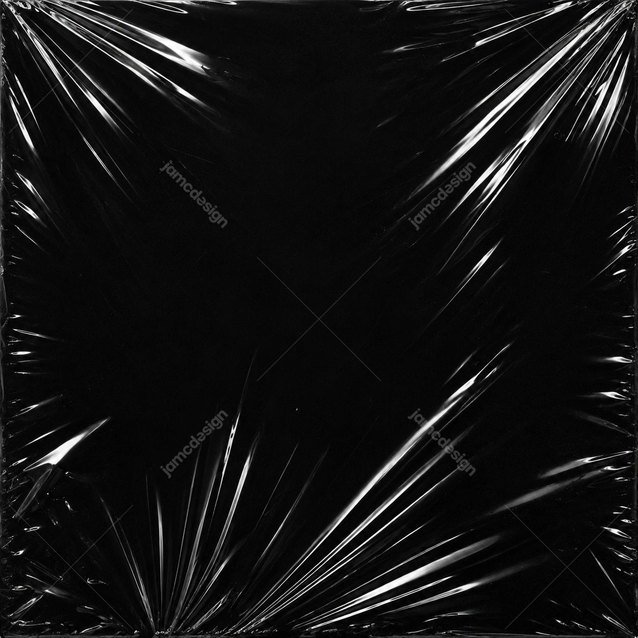 Fundo De Filme Plástico Amassado. Textura de filme plástico preto fornecida como fundo PNG, exibindo dobras brilhosas amassadas com destaques brancos nítidos