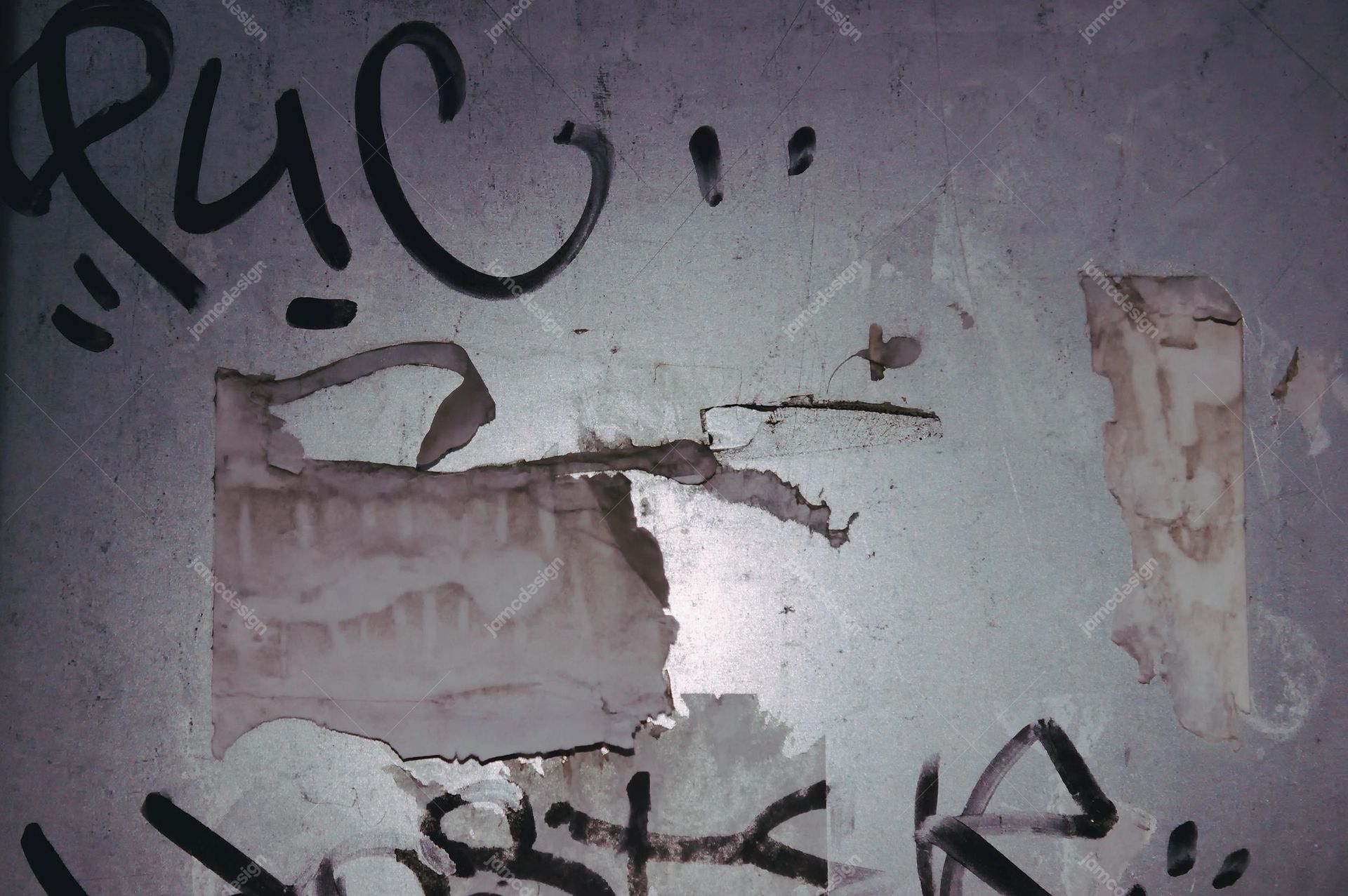 Weathered Concrete Wall Texture With Graffiti. Download this JPG wall texture showing a weathered gray concrete surface, peeling patches