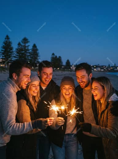 Friends Celebrating New Year With Sparklers