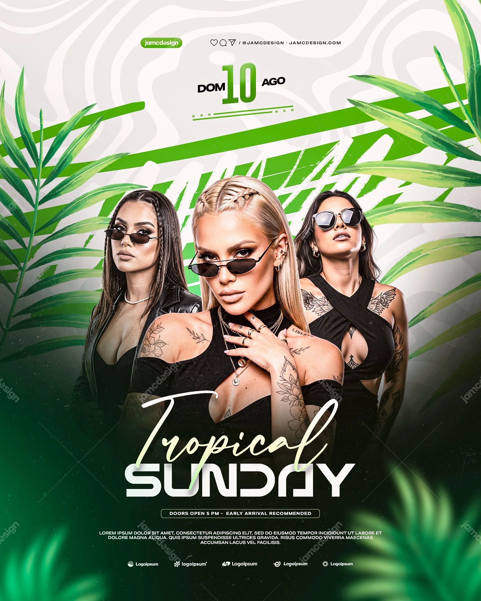 Modèle de Flyer d'Événement Tropical Dimanche PSD Modifiable. Modèle de flyer d'événement à thème tropical pour dimanche, modifiable en PSD