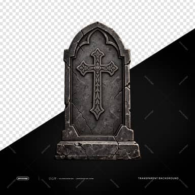 Weathered Stone Tombstone With Ornate Cross PNG