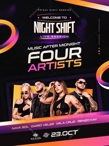 Night Shift Live Session Flyer Template PSD