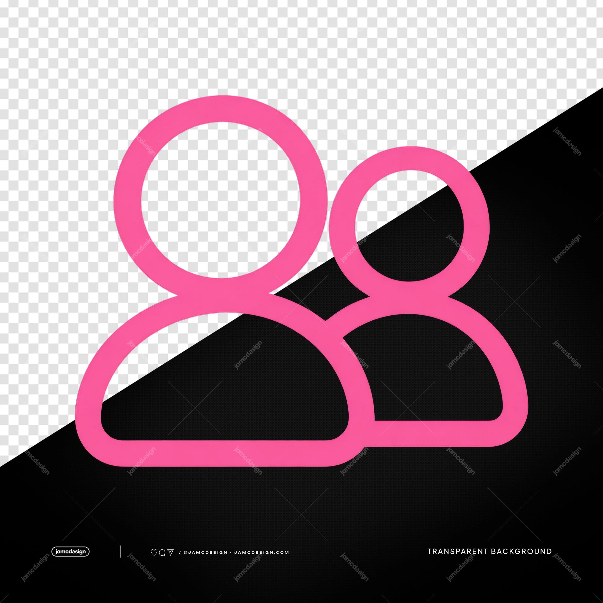 Two-Person Pink Outline Icon PNG. This PNG transparent object shows a bright pink outline icon of two people