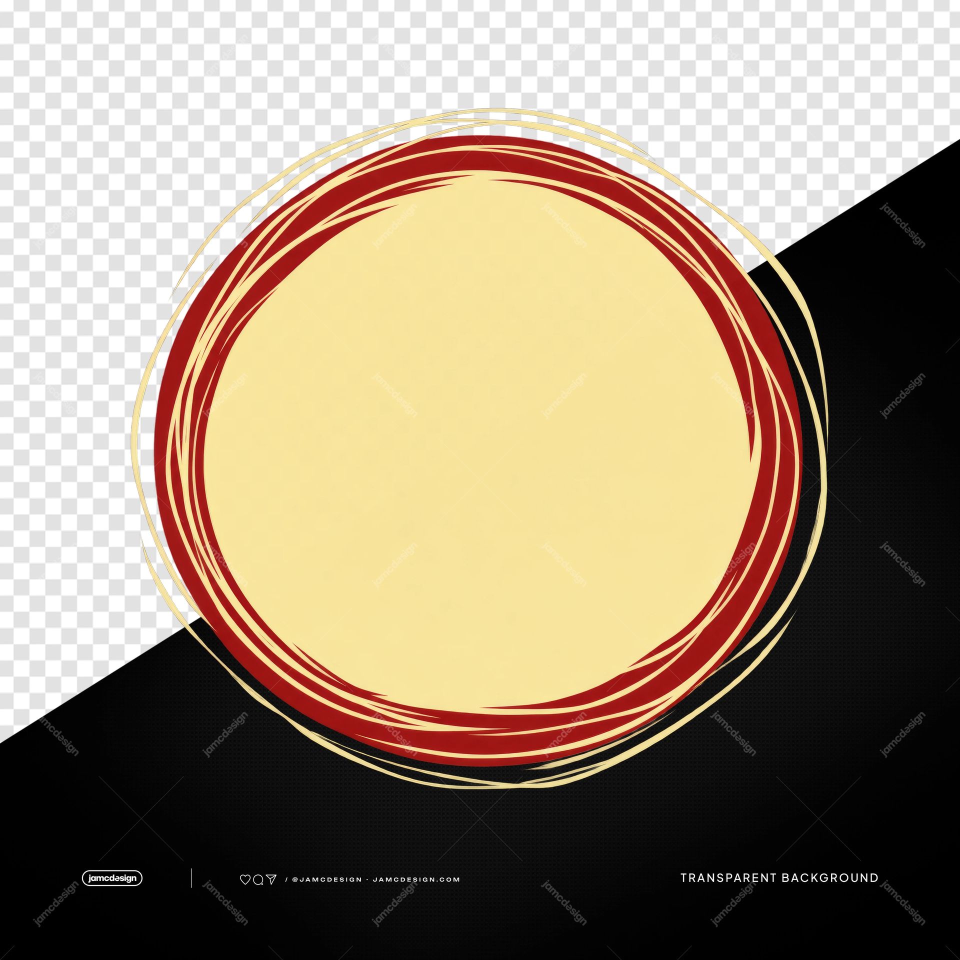 Halloween Circular Label Frame With Red Brush Rings PNG. This PNG transparent object is a hand drawn circular frame with a cream center