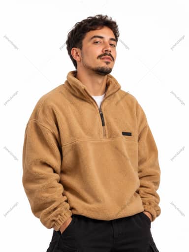Young Man In Tan Fleece Pullover PNG