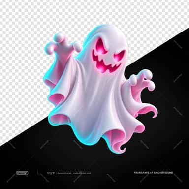 Cute Halloween Ghost With Neon Rim PNG