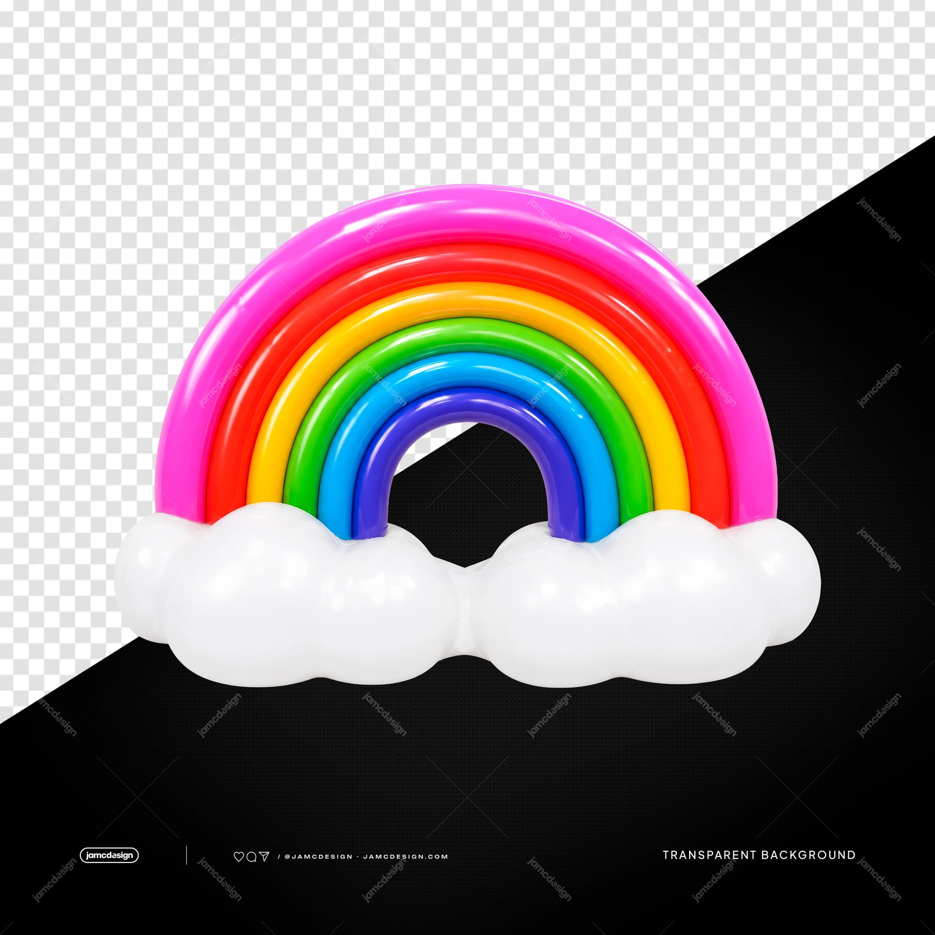 Puffy White Balloon Cloud Isolated. PNG transparent object featuring a glossy, colorful inflatable rainbow arch with rounded white cloud forms