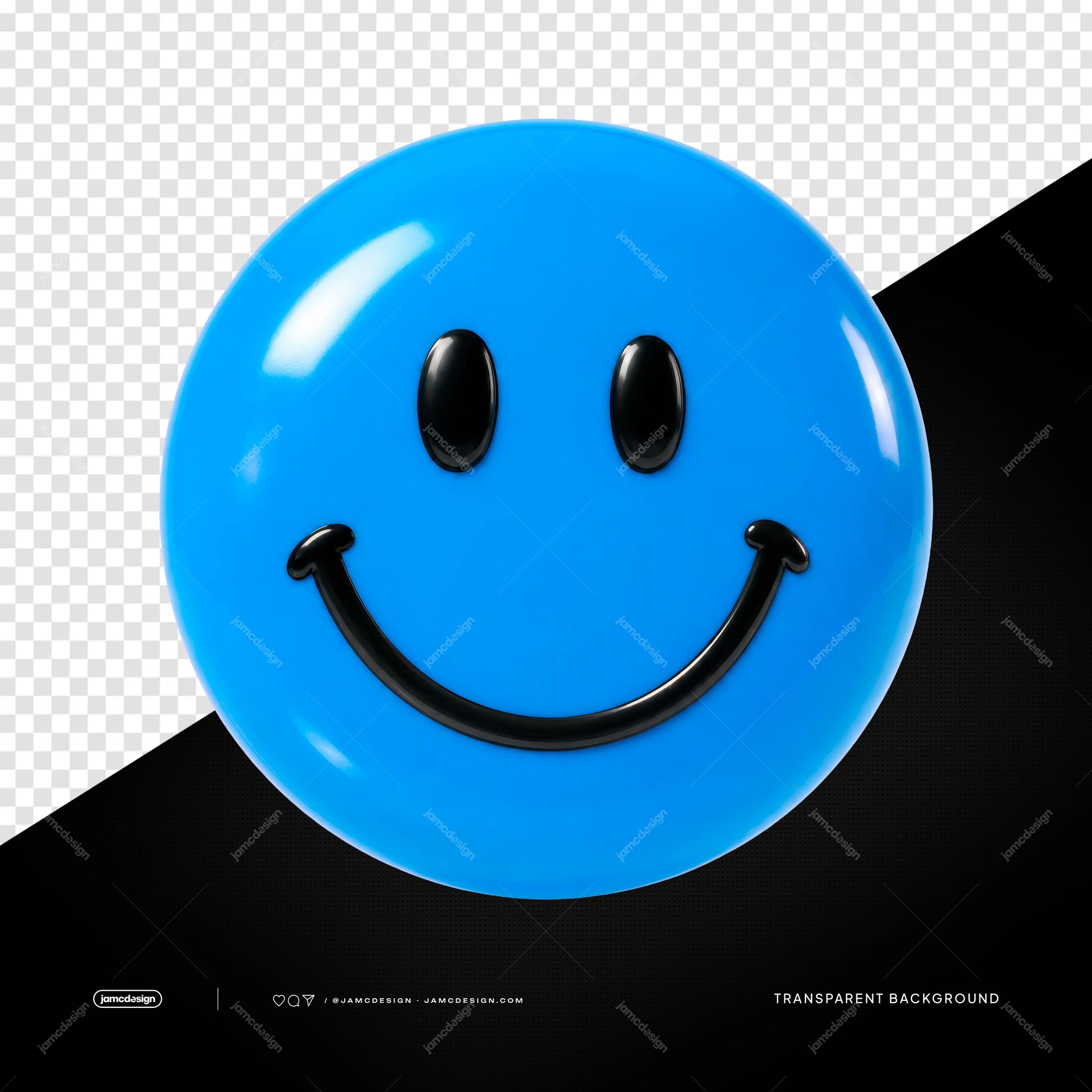 Colorful Rainbow Balloon With Cloud Base. PNG transparent object featuring a glossy blue balloon with a cheerful black smiley face