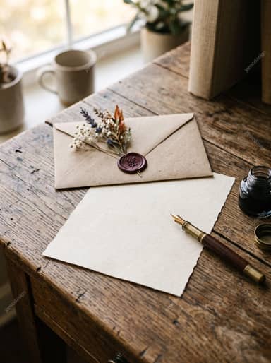 Elegant Writing Stationery On Rustic Wooden Desk