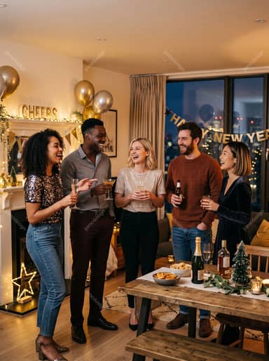Friends Celebrating New Year At Home